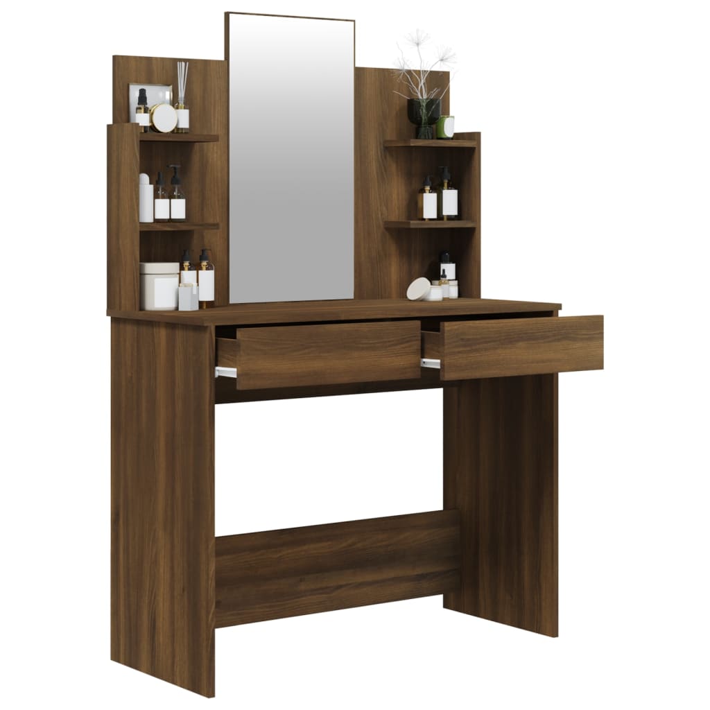 Dressing Table with Mirror Brown Oak Look 96x40x142 cm