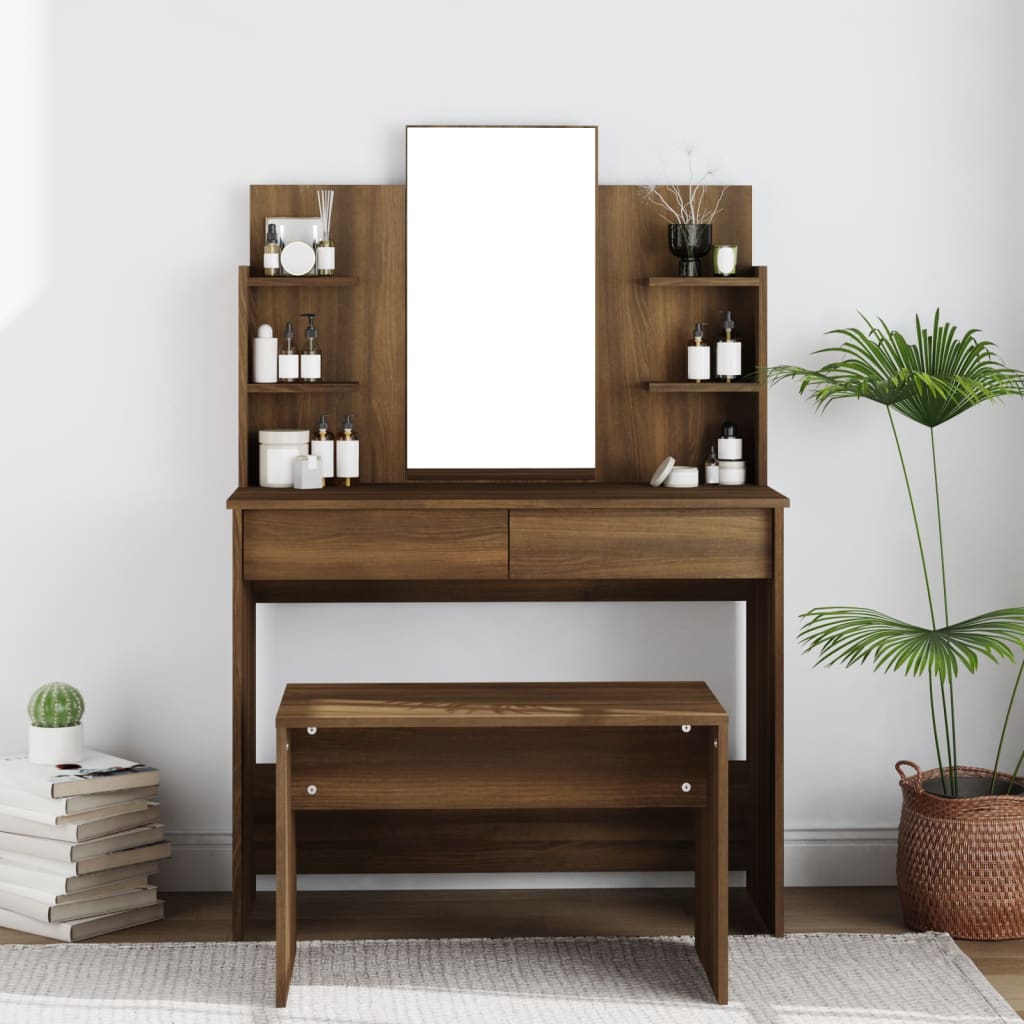 Dressing Table with Mirror Brown Oak Look 96x40x142 cm