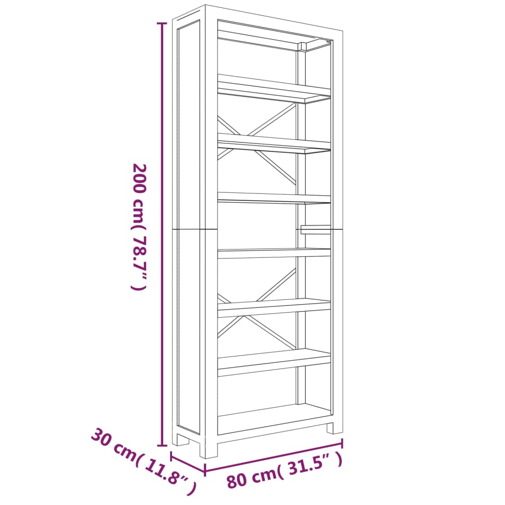 Bücherregal 7 Böden 80x30x200 cm Massivholz Akazie