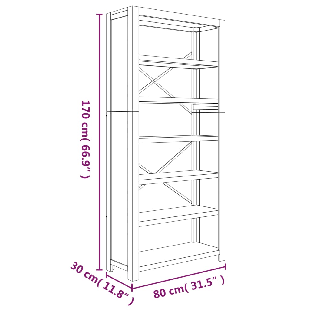 Bücherregal 6 Böden 80x30x170 cm Massivholz Akazie