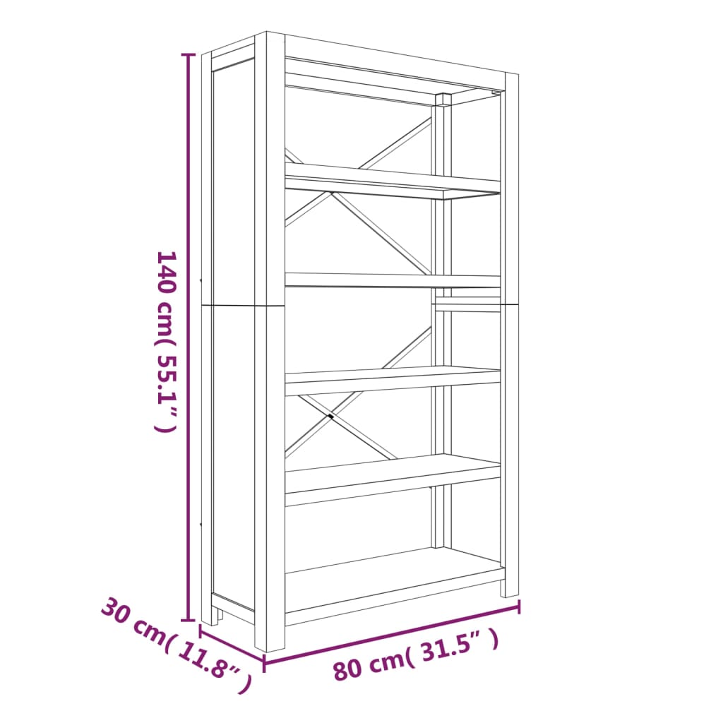 Bücherregal 5 Böden 80x30x140 cm Massivholz Akazie