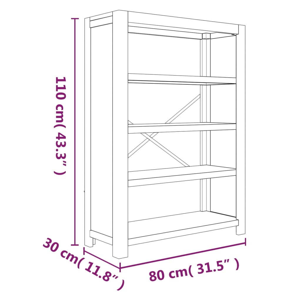 Bücherregal 4 Böden 80x30x110 cm Massivholz Akazie