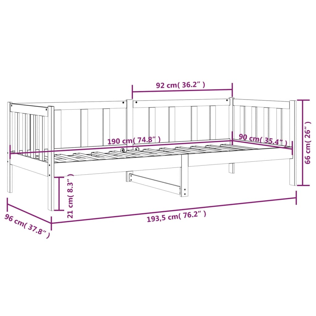 Daybed Honey Brown 90x190 cm Solid Pine Wood