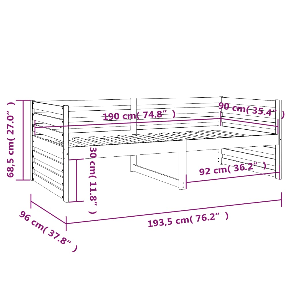 Daybed Honey Brown 90x190 cm Solid Pine Wood