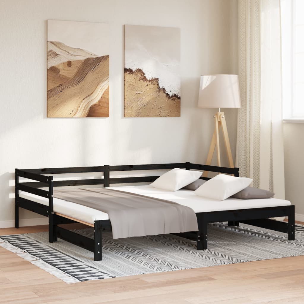 Pull-out day bed without mattress Black 90x190 cm