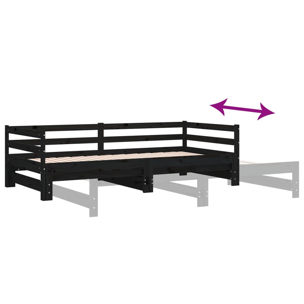 Pull-out day bed without mattress Black 90x190 cm