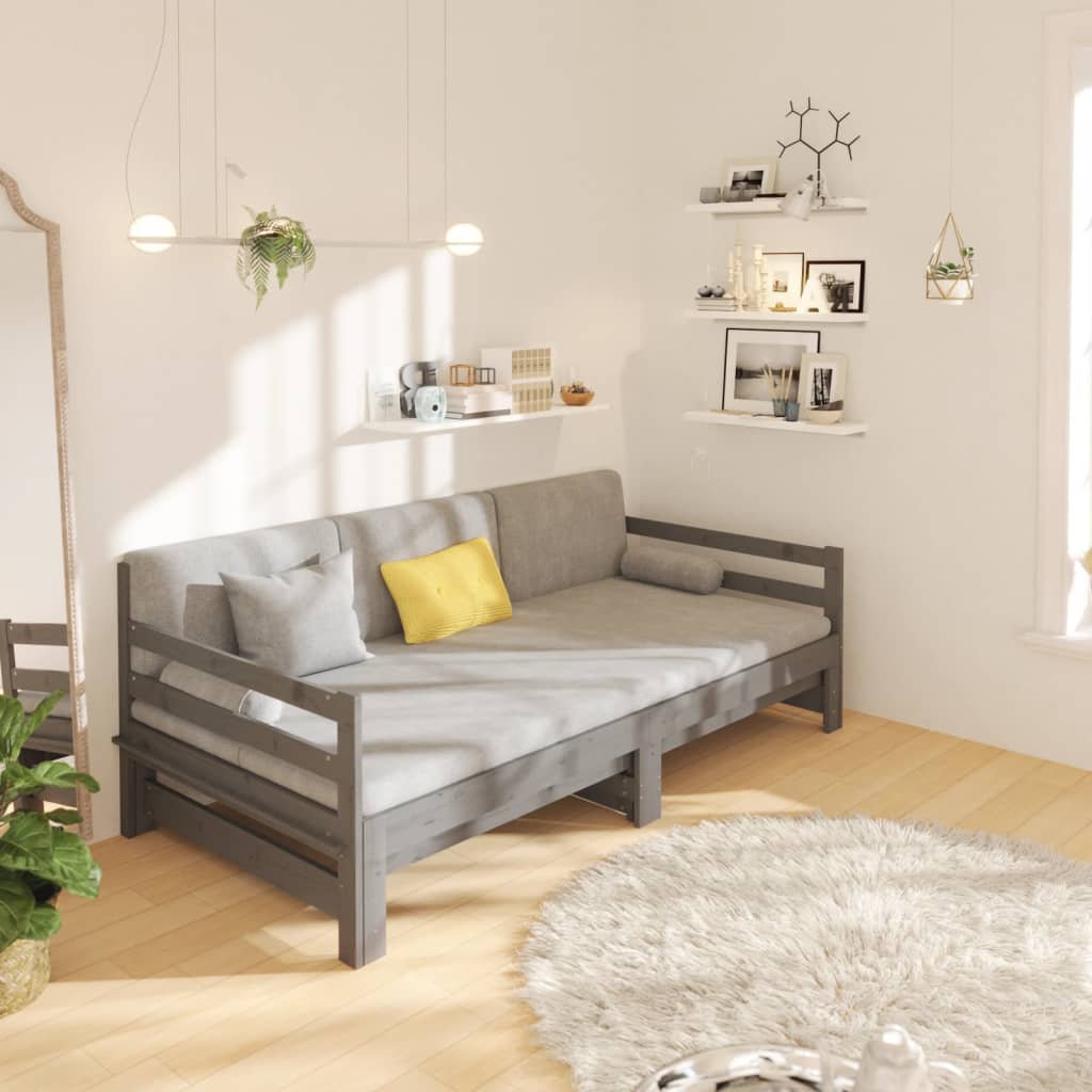 Daybed Extendable Grey 2x(90x190) cm Solid Pine Wood