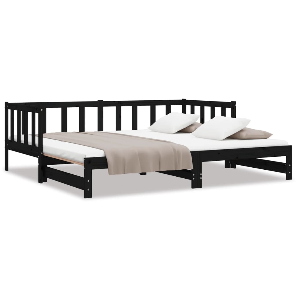 Daybed Extendable Black 2x(90x190) cm Solid Pine