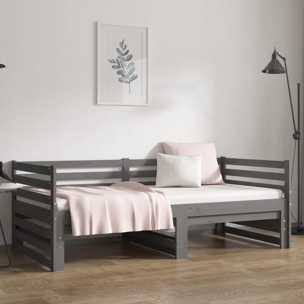 Daybed Extendable Grey 2x(90x190) cm Solid Pine Wood