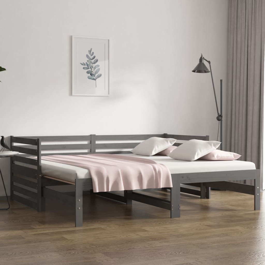 Daybed Extendable Grey 2x(90x190) cm Solid Pine Wood