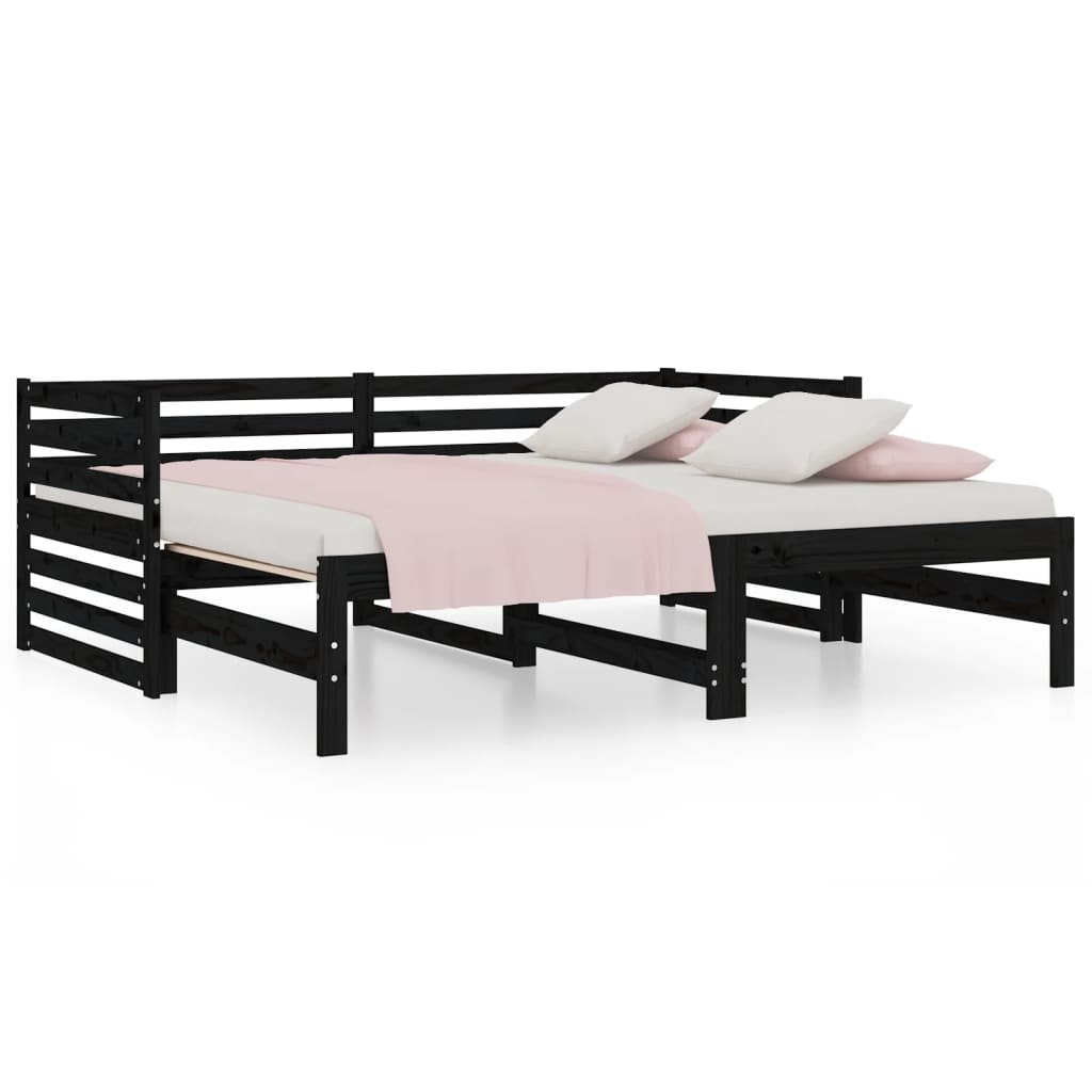 Daybed Extendable Black 2x(90x190) cm Solid Pine