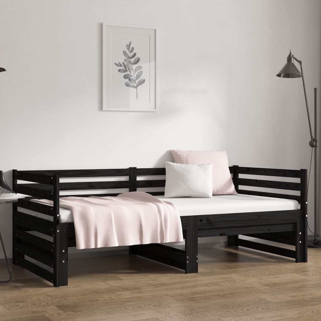 Daybed Extendable Black 2x(90x190) cm Solid Pine