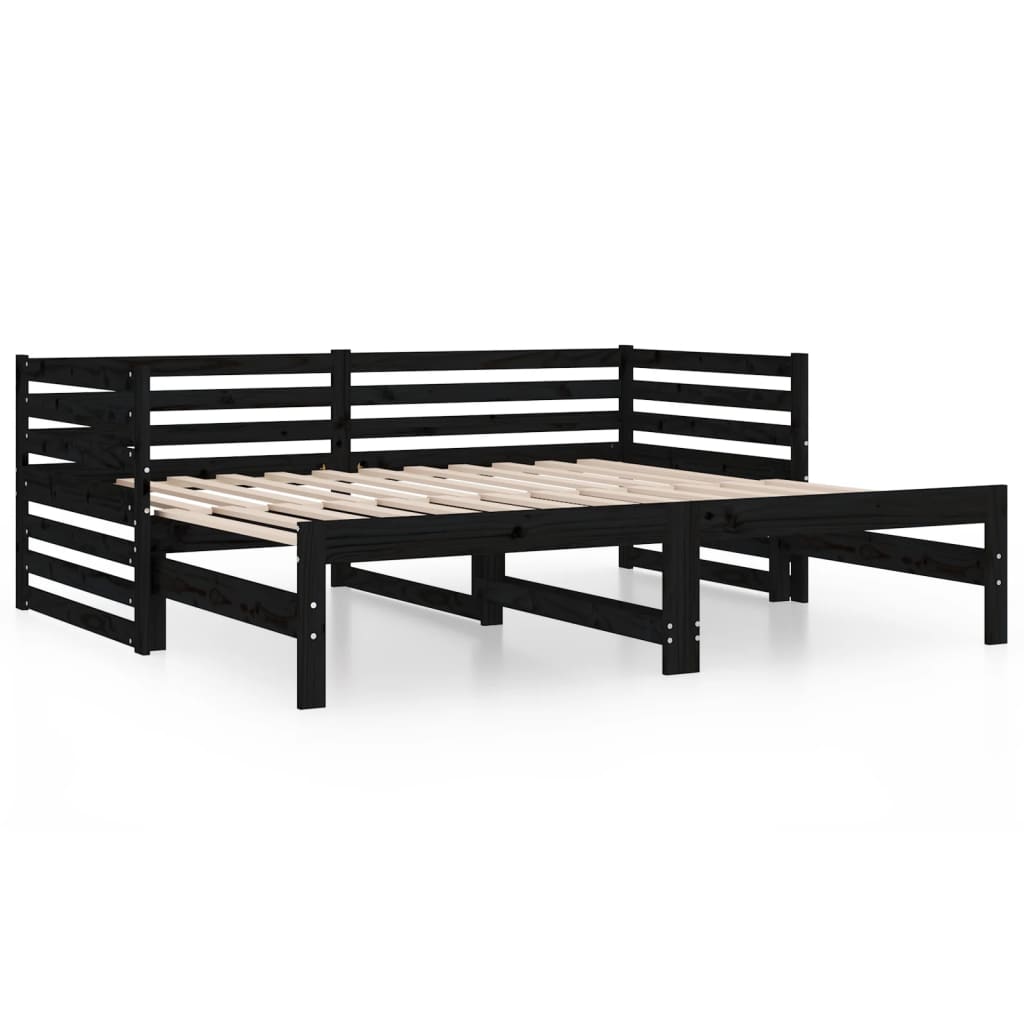 Daybed Extendable Black 2x(90x190) cm Solid Pine