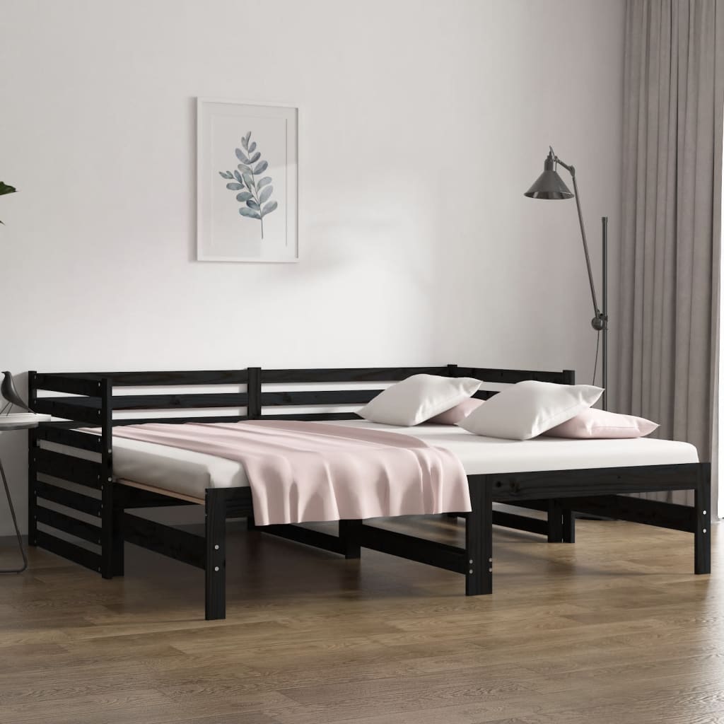 Daybed Extendable Black 2x(90x190) cm Solid Pine