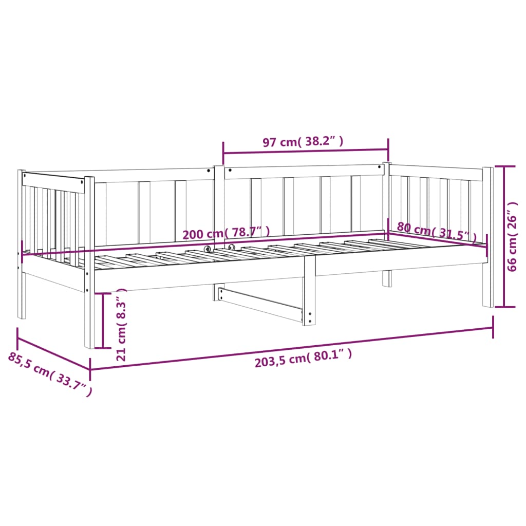 Daybed Black 80x200 cm Solid Pine