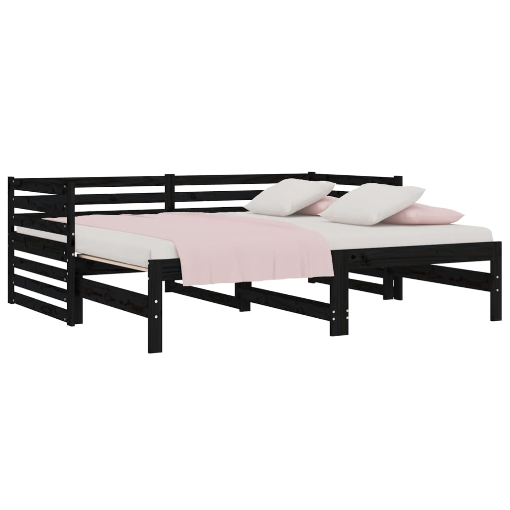 Daybed Extendable Black 2x(80x200) cm Solid Pine