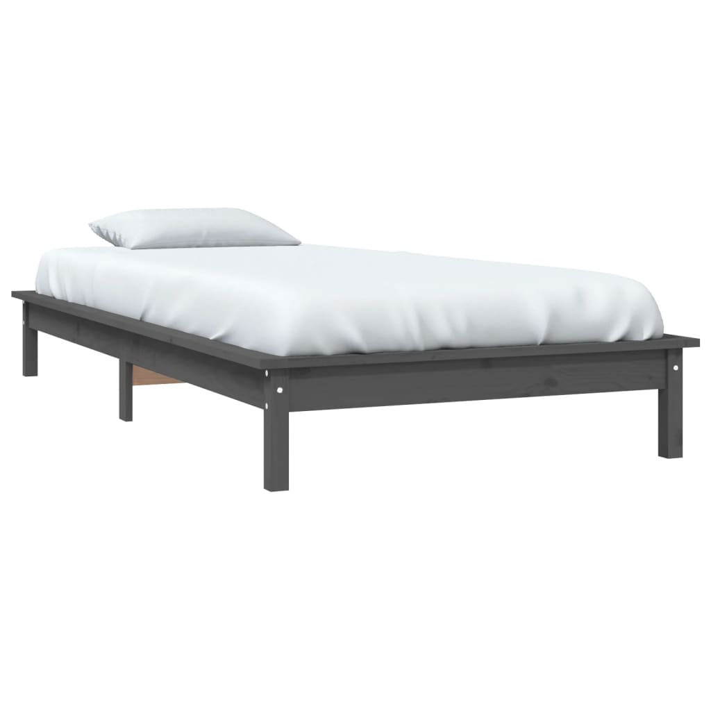 Solid wood bed gray 90x200 cm pine