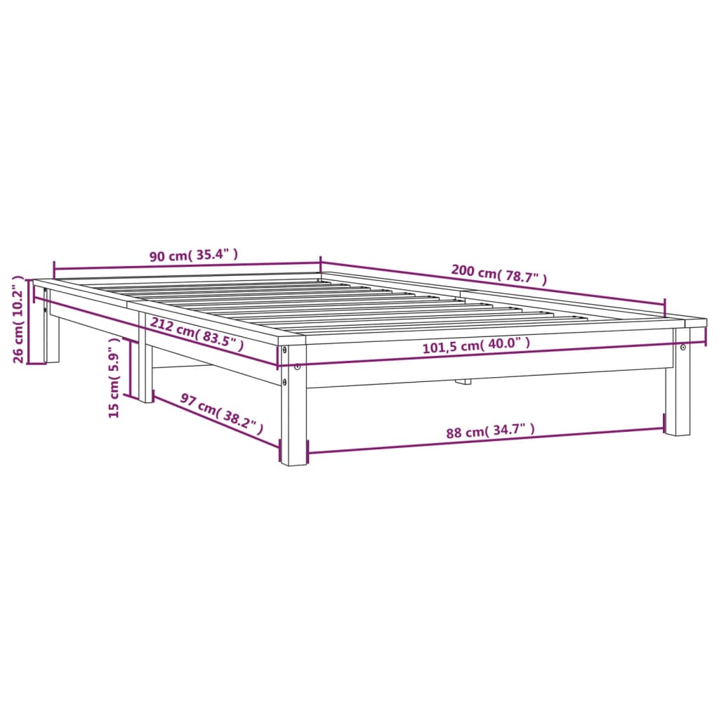 Solid wood bed gray 90x200 cm pine