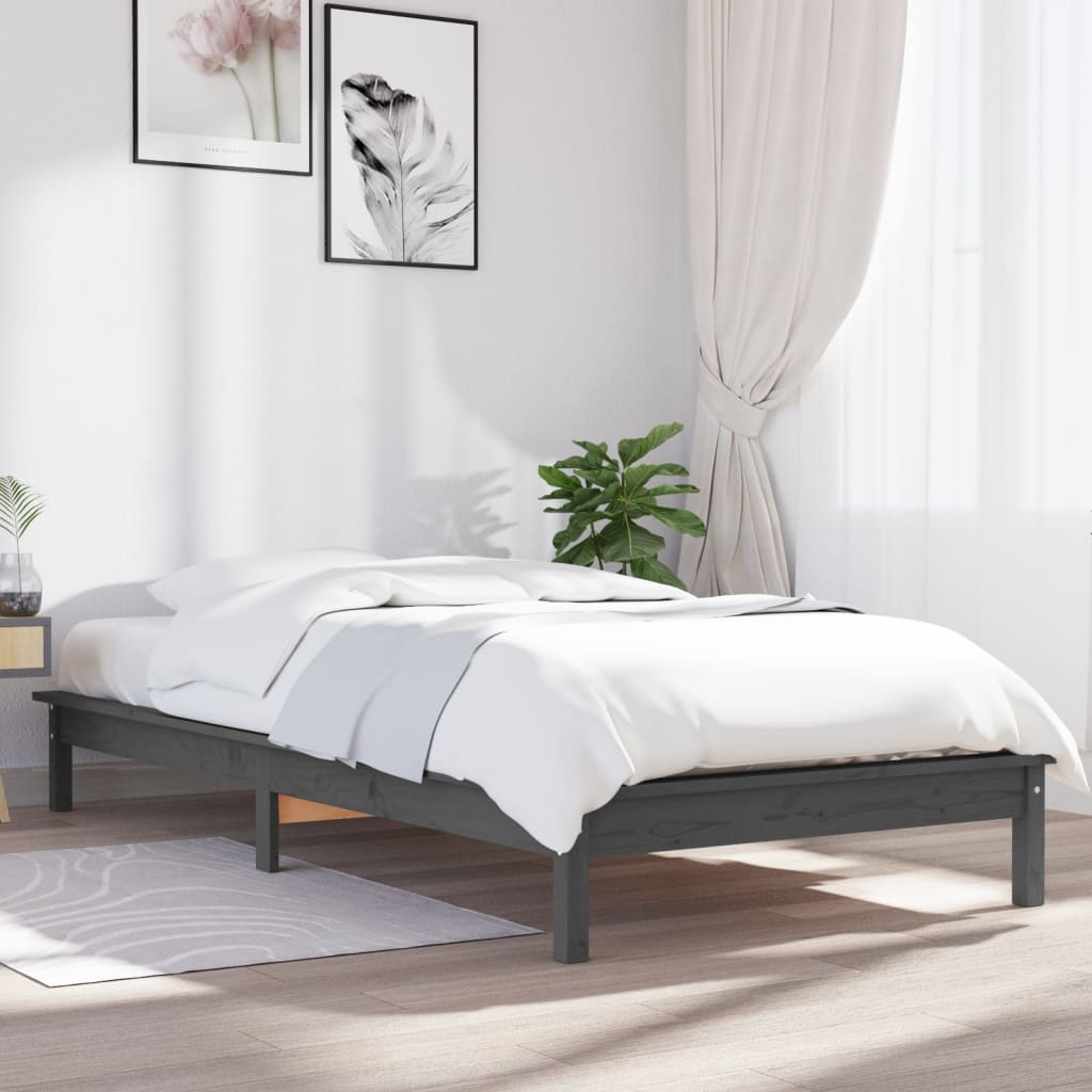 Solid wood bed gray 90x200 cm pine