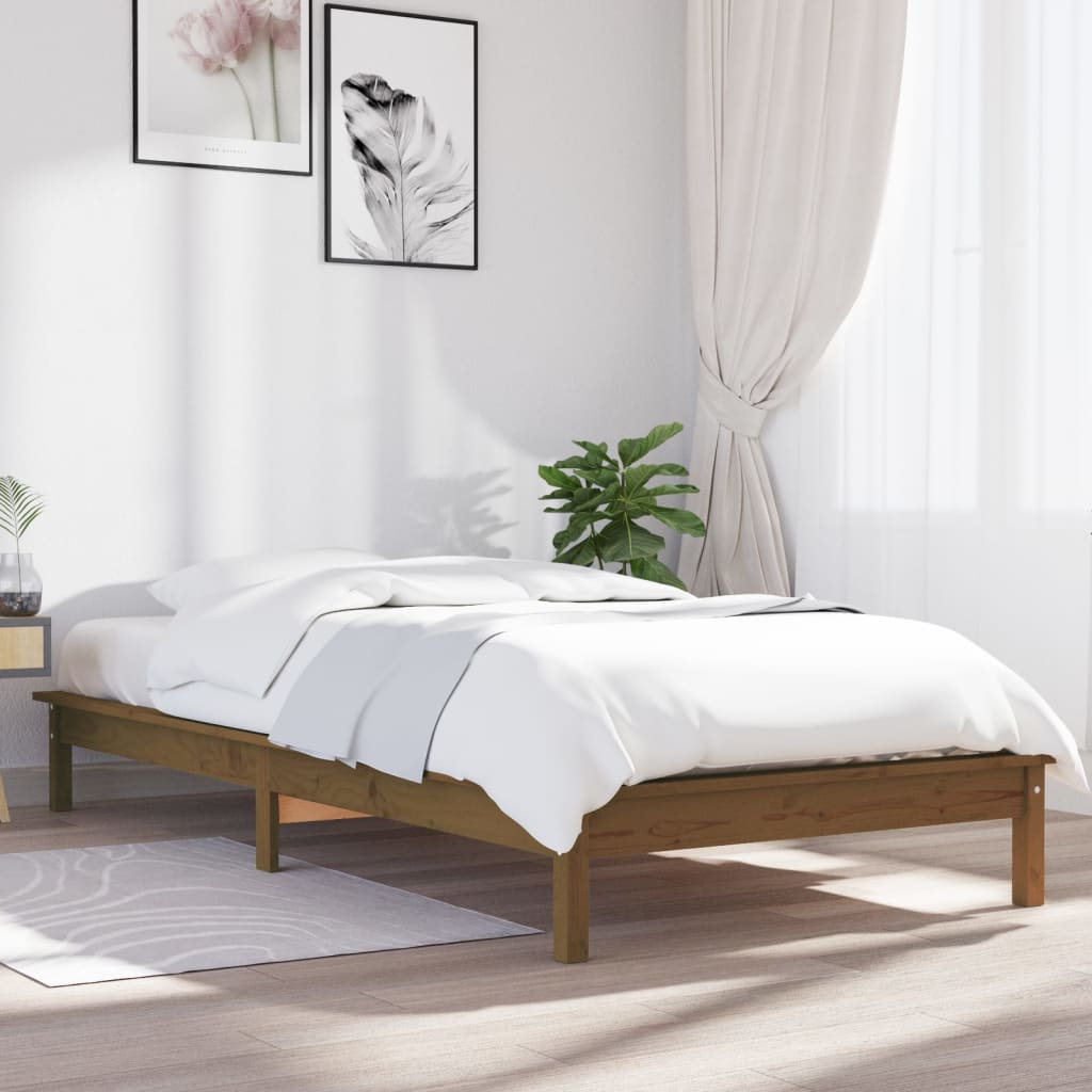 Solid wood bed honey brown 90x200 cm pine