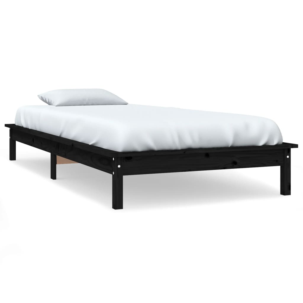 Solid wood bed black 90x200 cm pine