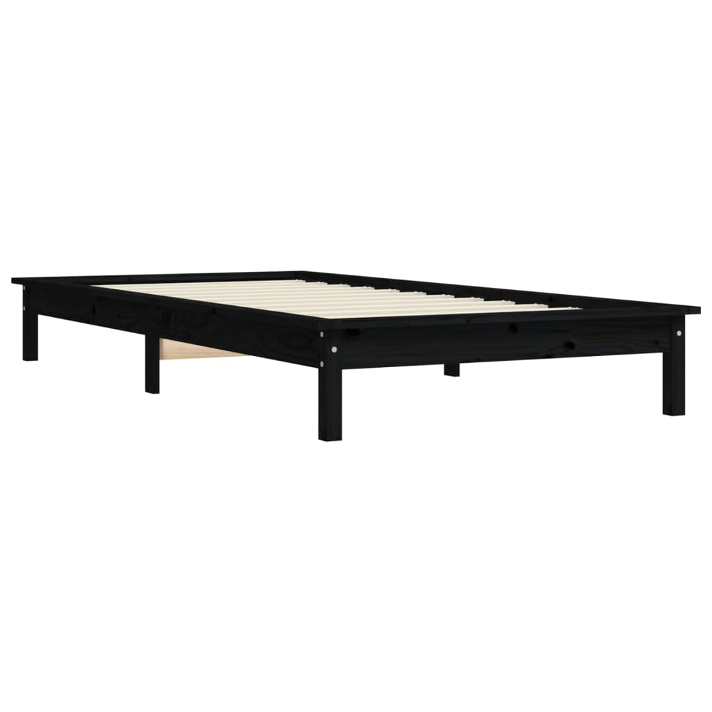 Solid wood bed black 90x200 cm pine