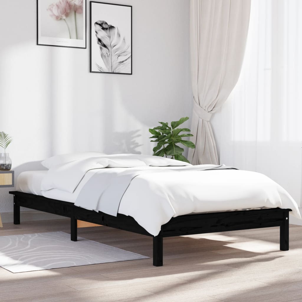 Solid wood bed black 90x200 cm pine