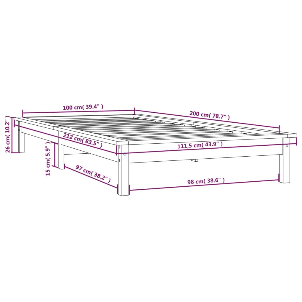 Solid wood bed gray 100x200 cm pine