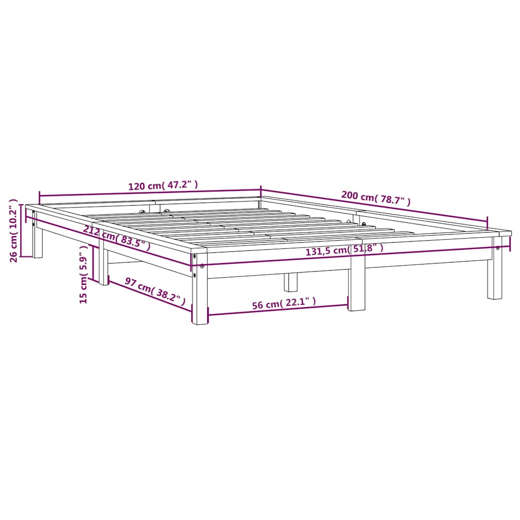 Solid wood bed black 120x200 cm pine