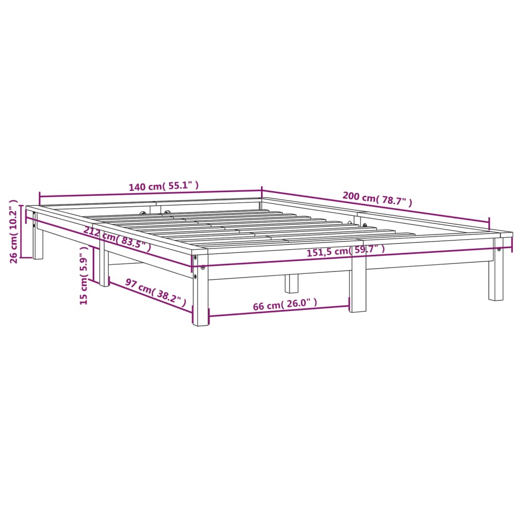 Solid wood bed 140x200 cm pine