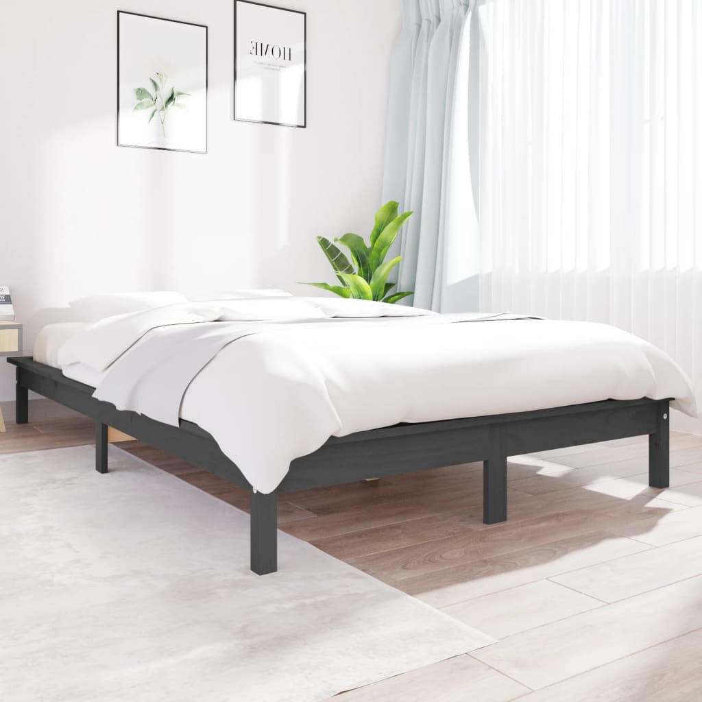 Solid Wood Bed Grey 140x200 cm Pine