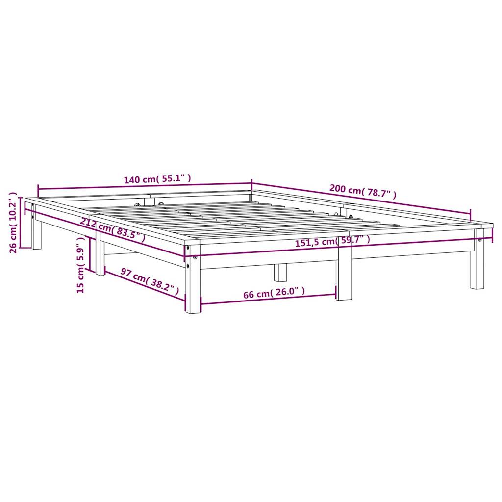 Solid wood bed black 140x200 cm pine