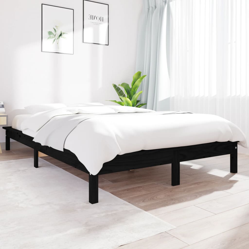 Solid wood bed black 140x200 cm pine