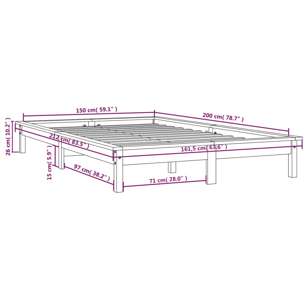 Solid wood bed gray 150x200 cm pine