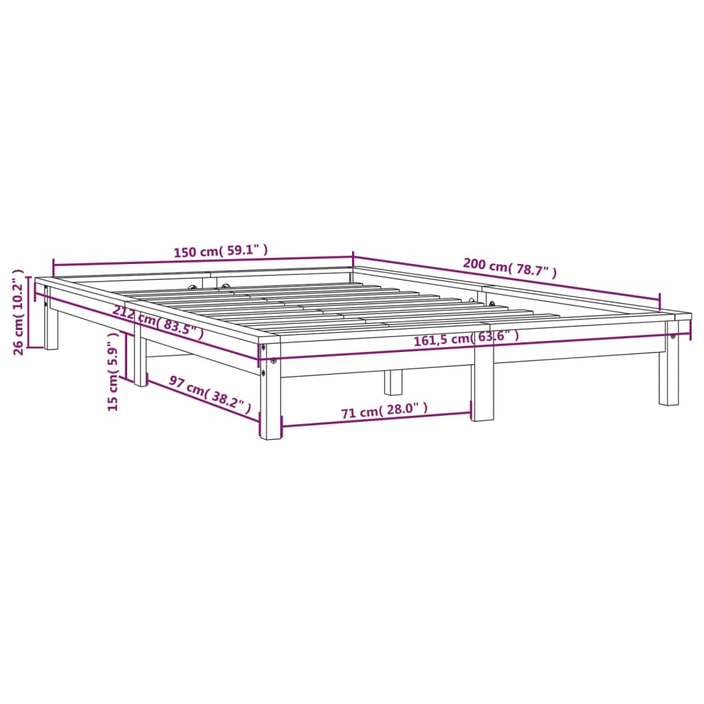 Solid wood bed black 150x200 cm pine