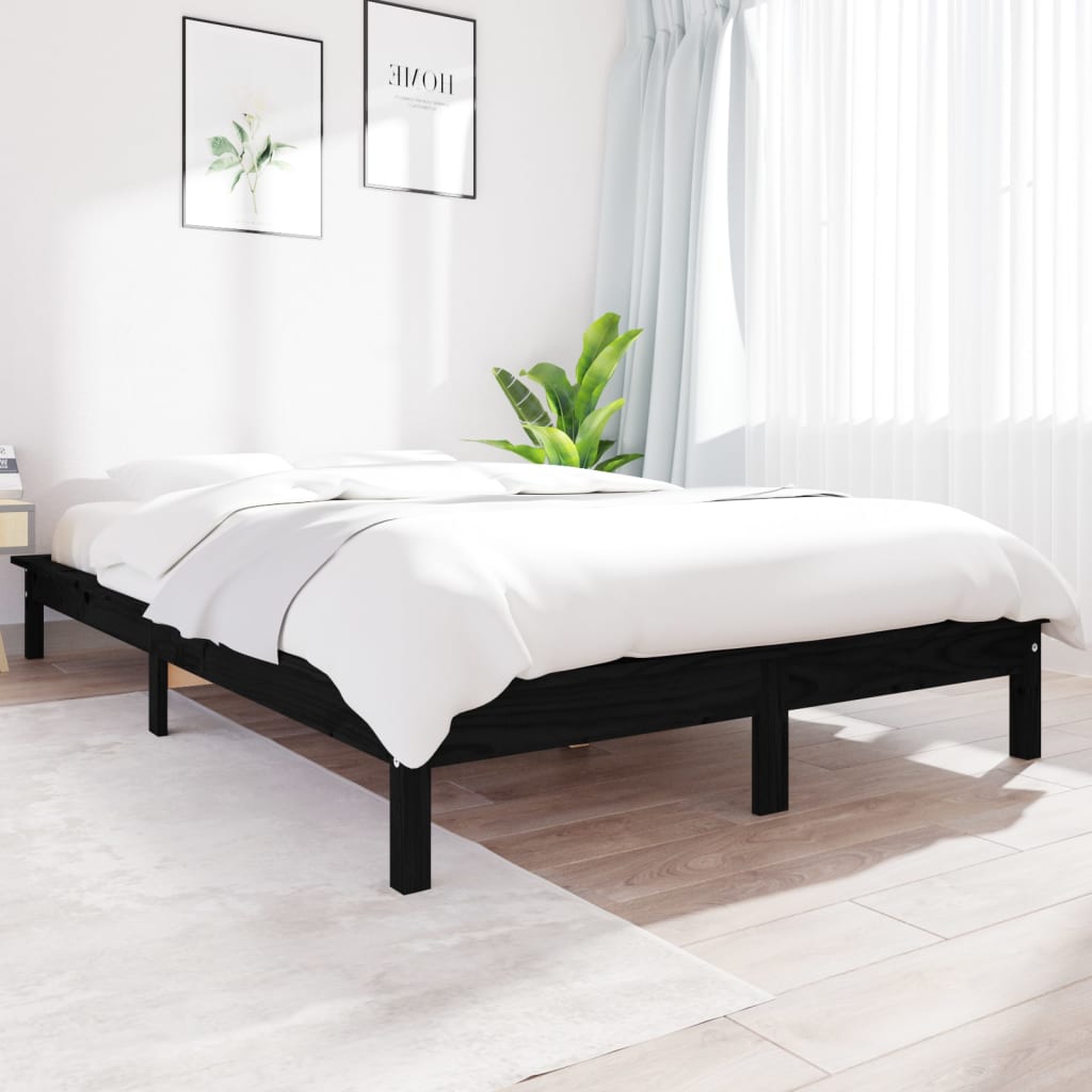 Solid wood bed black 150x200 cm pine