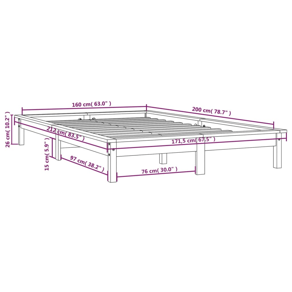 Solid wood bed black 160x200 cm pine