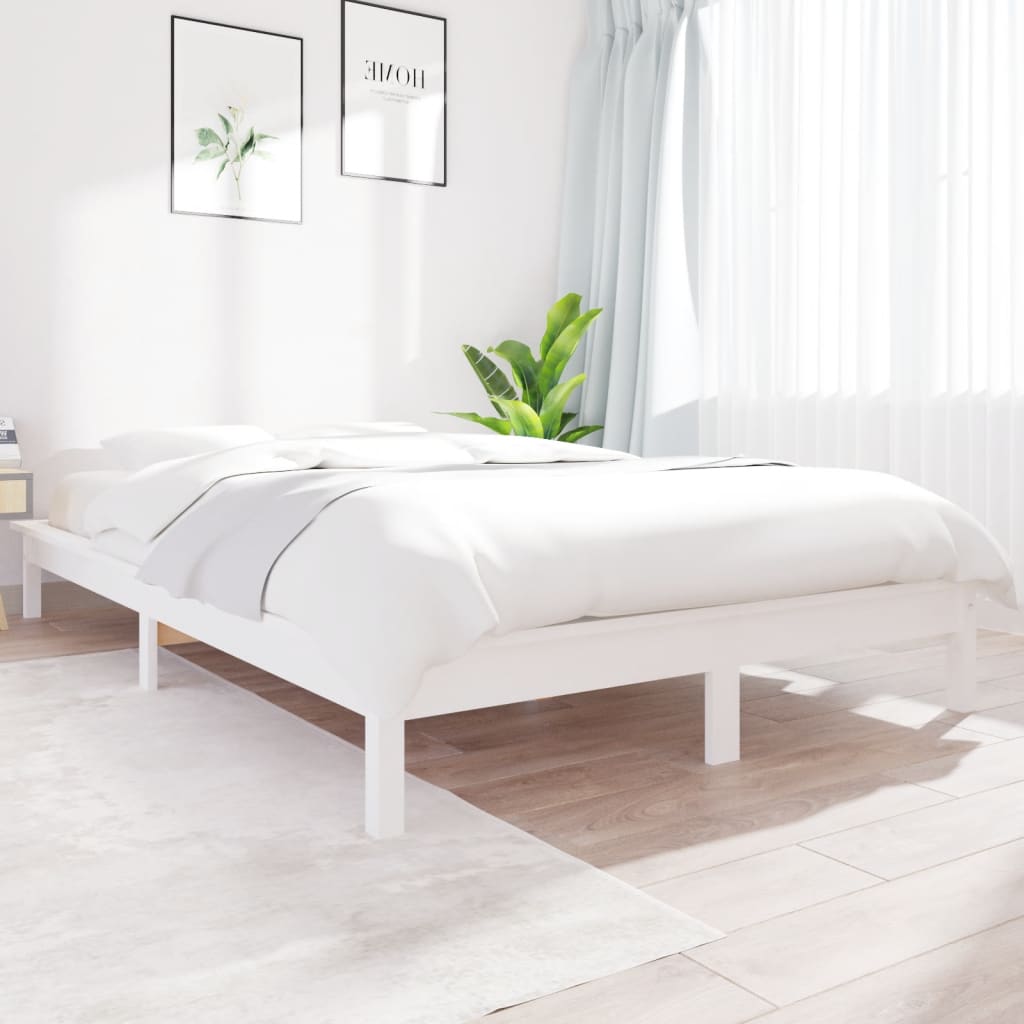 Solid wood bed white 200x200 cm pine