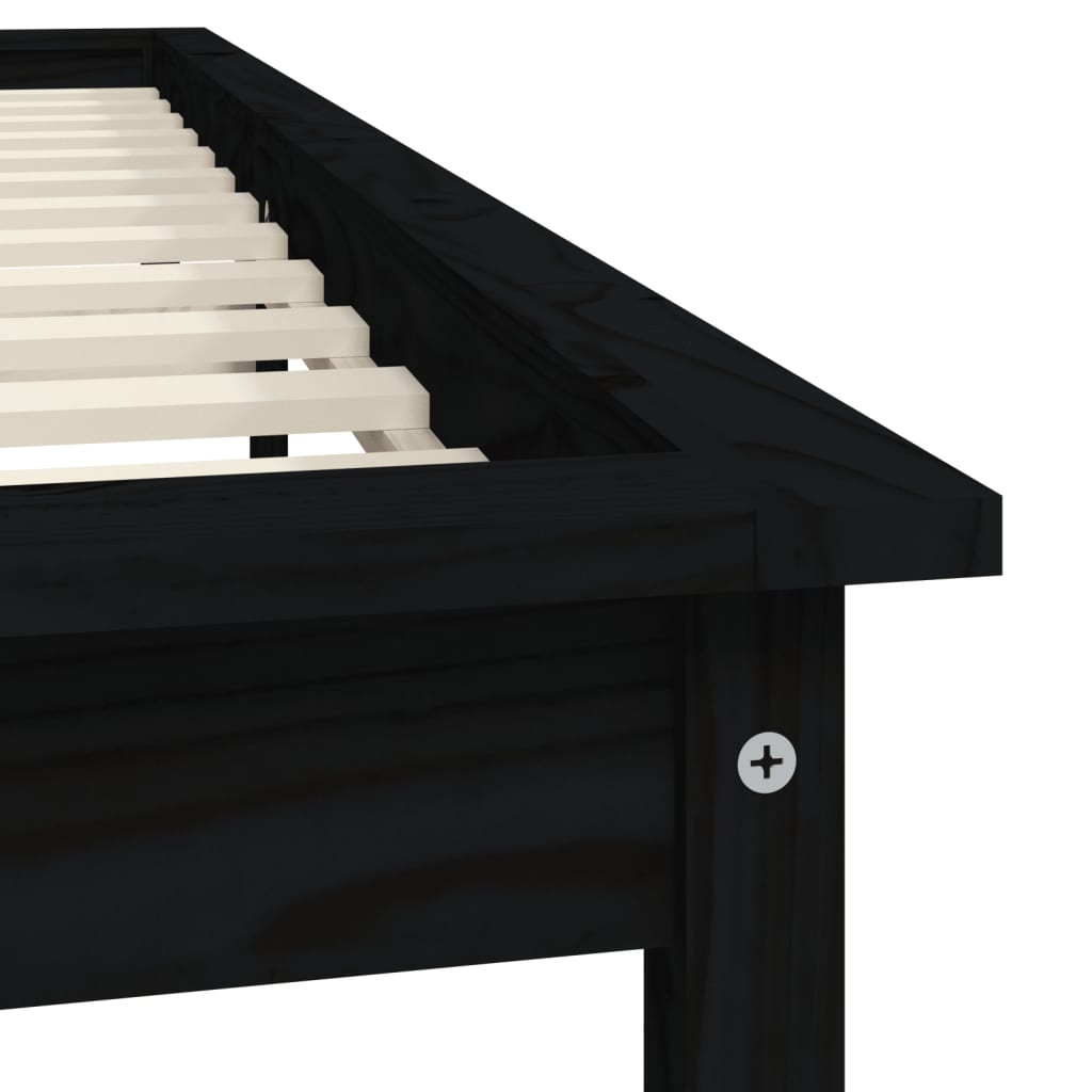 Solid wood bed black 200x200 cm pine