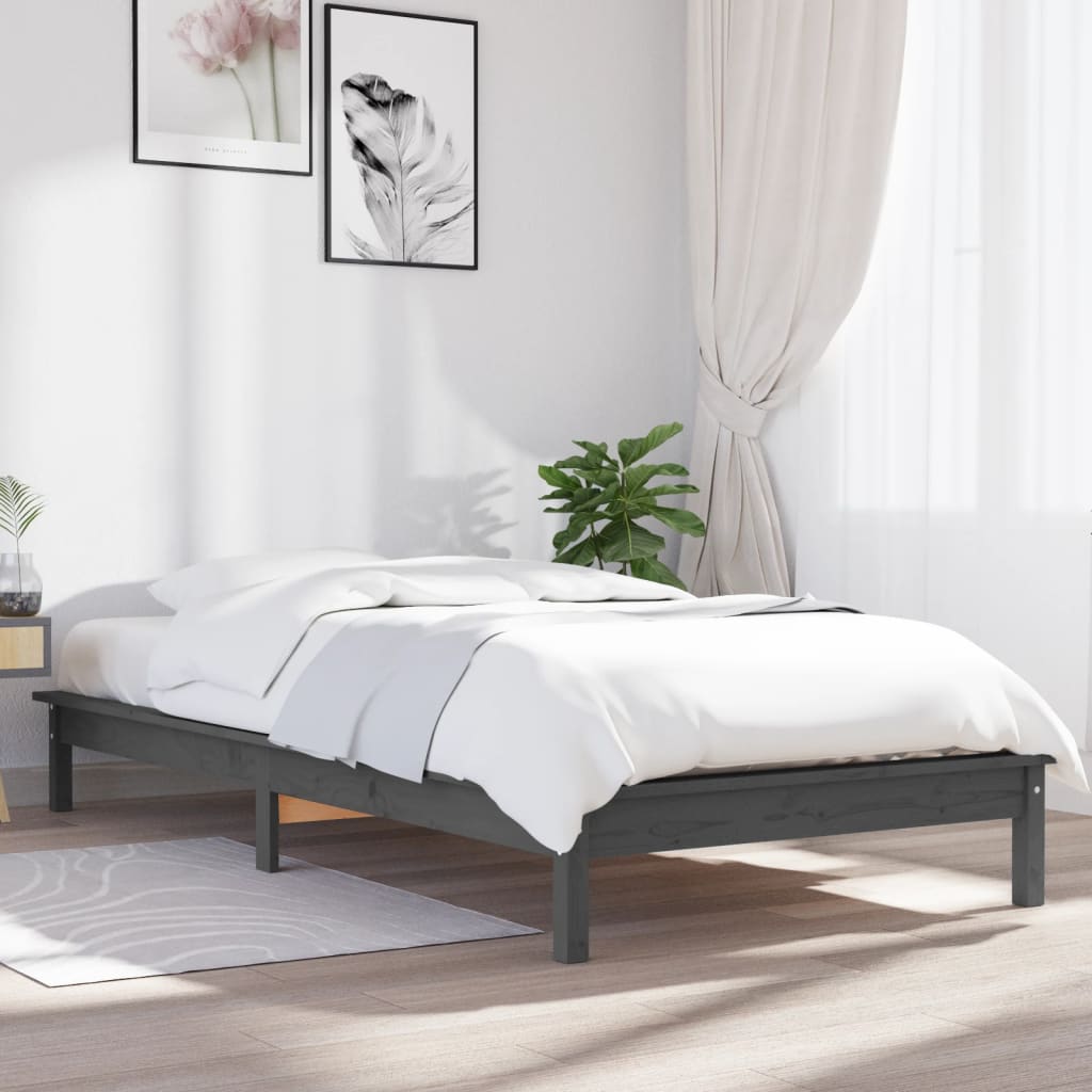 Solid wood bed gray 75x190 cm pine