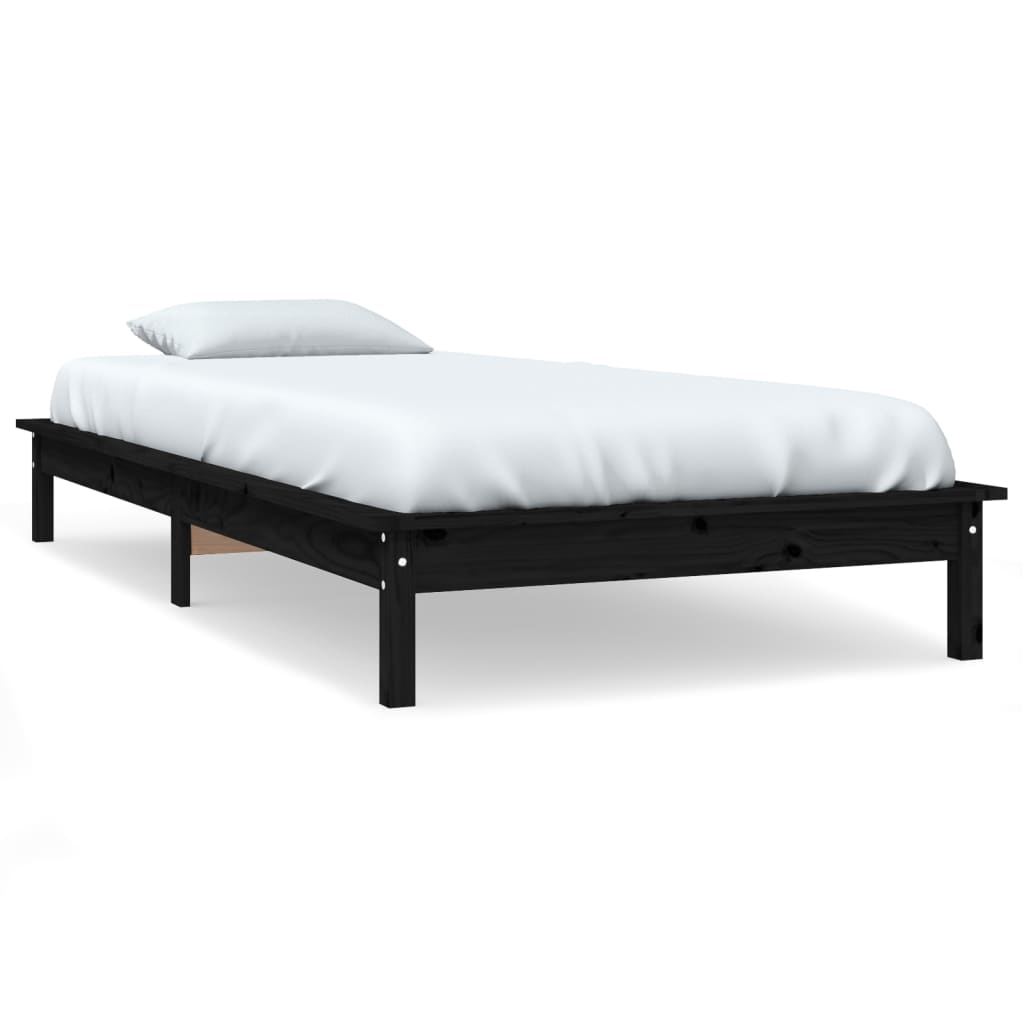 Solid wood bed black 75x190 cm pine