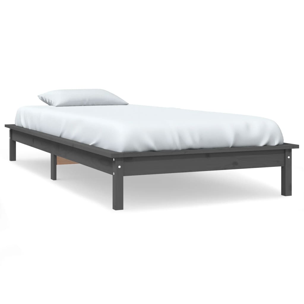 Solid wood bed gray 90x190 cm pine