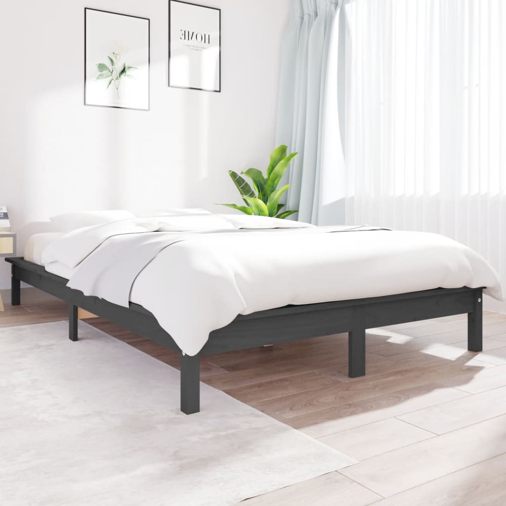 Solid wood bed gray 120x190 cm pine