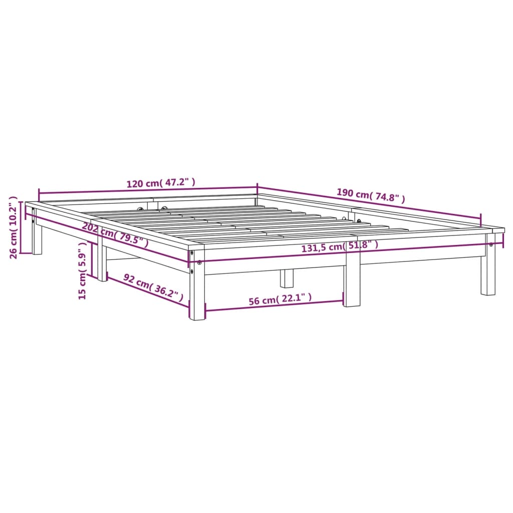 Solid wood bed black 120x190 cm pine