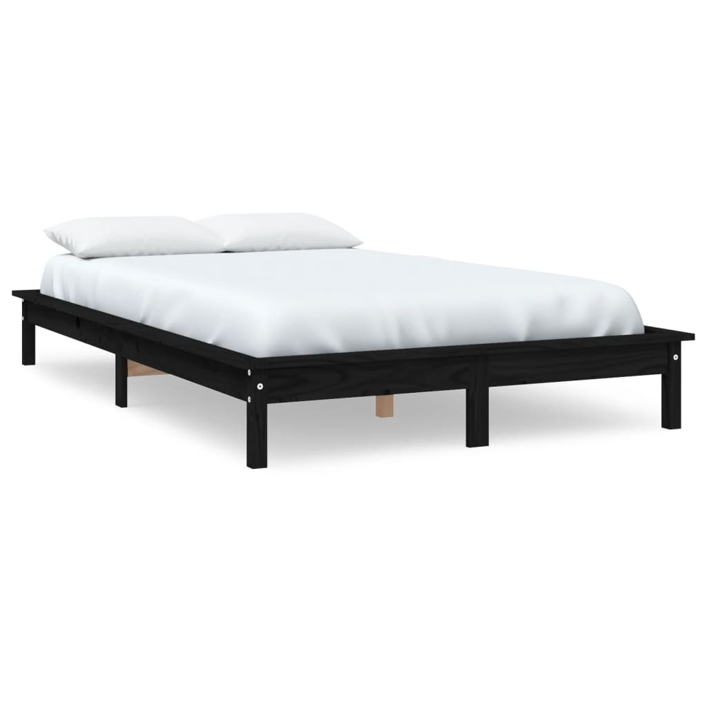 Solid wood bed black 135x190 cm pine