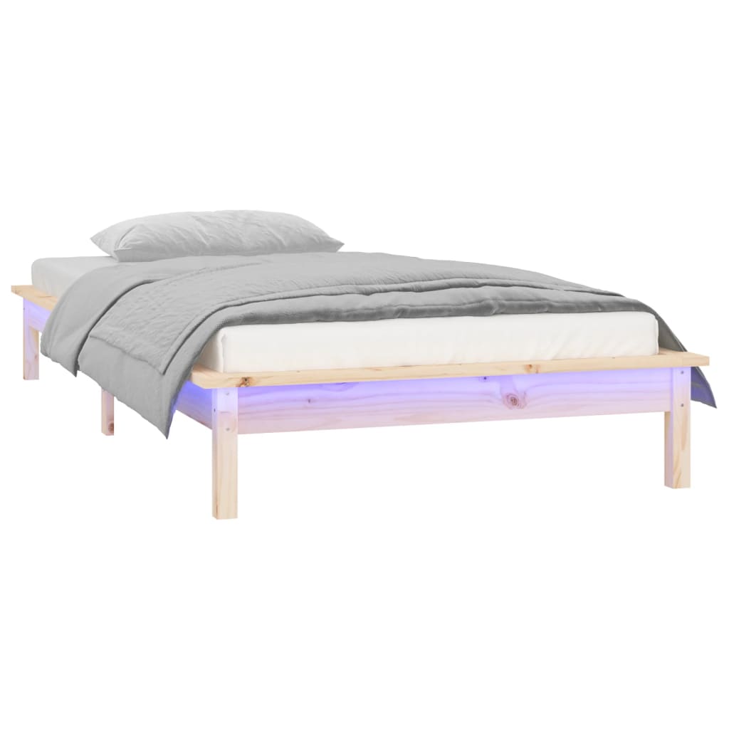 solid wood bed with LEDs 90x200 cm