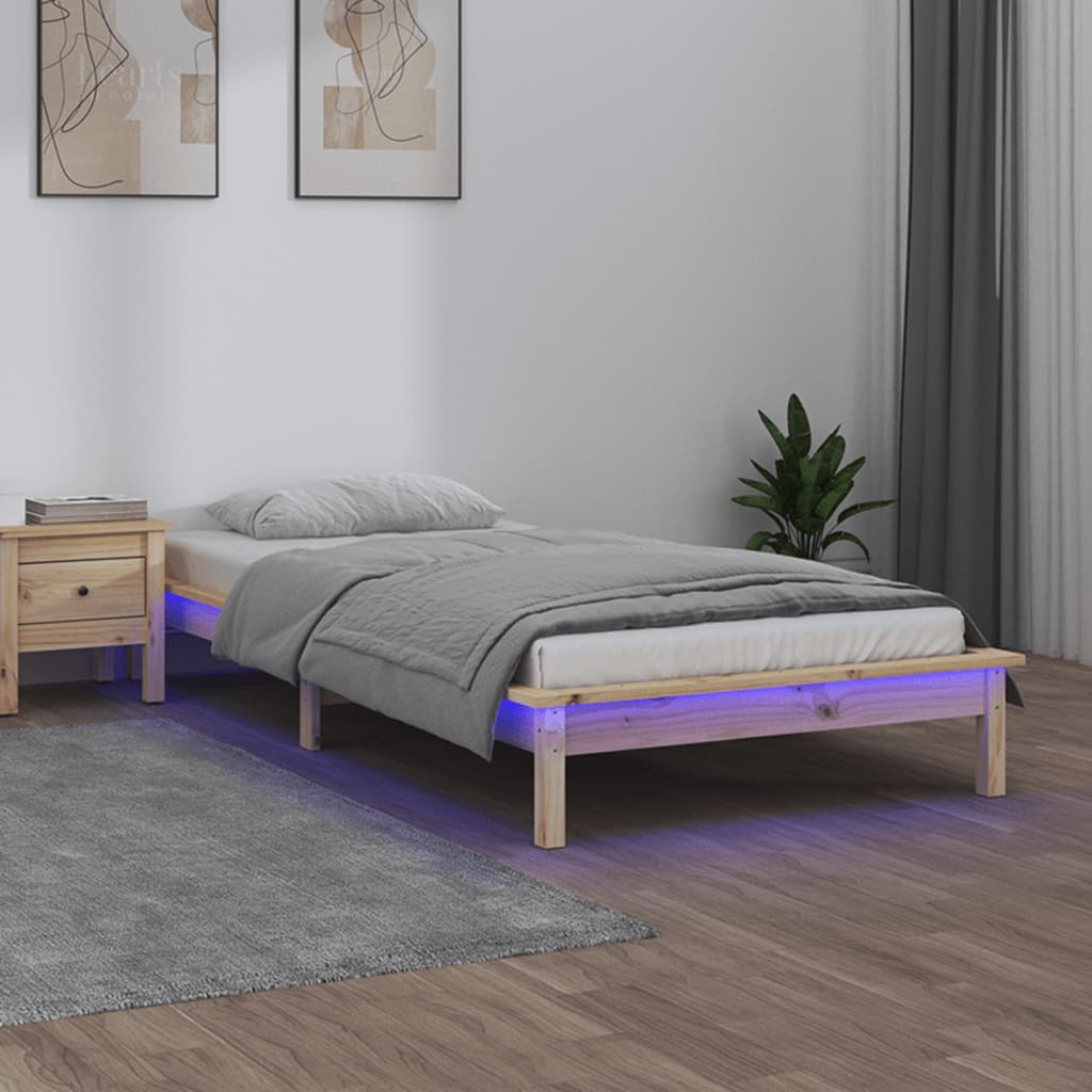 solid wood bed with LEDs 90x200 cm