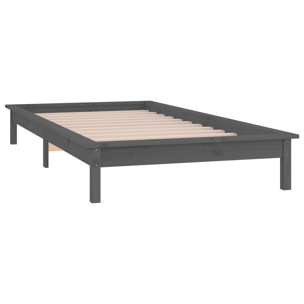 Solid wood bed with LED lighting Grey 90x200 cm