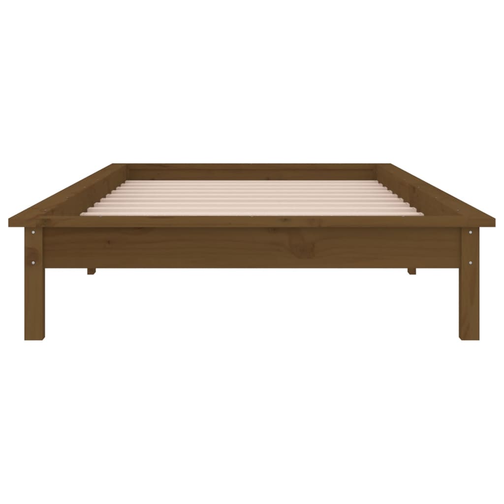 Solid wood bed with LED lighting honey brown 90x200 cm