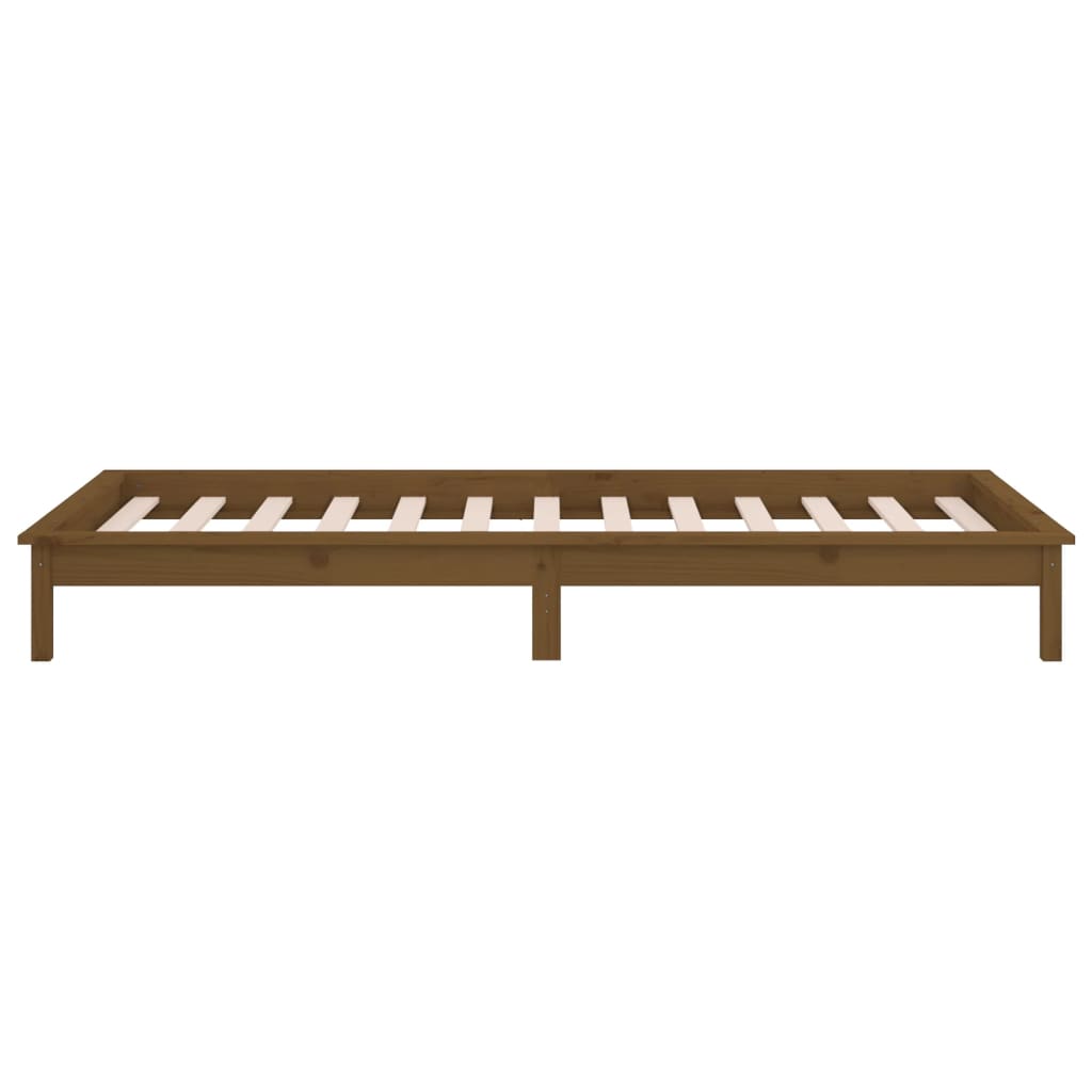 Solid wood bed with LED lighting honey brown 90x200 cm